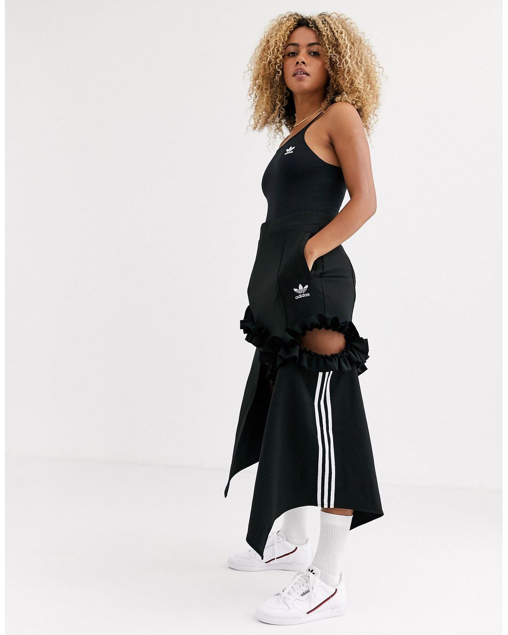 adidas Originals X J Koo Trefoil Ruffle Skirt in Black | Lyst