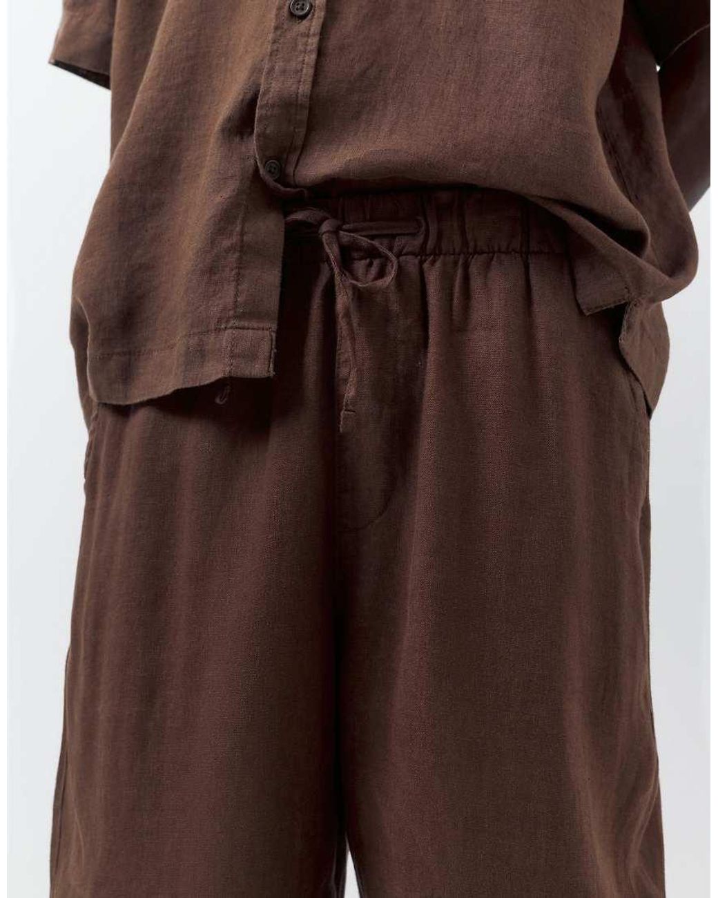 Pull&Bear Brown 100% Linen Trousers for men