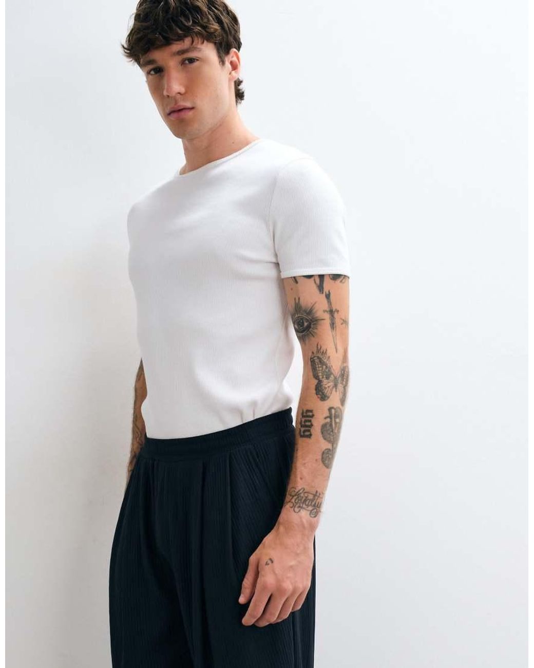 ASOS White Wide Leg Textured Plisse Double Pleat jogger for men