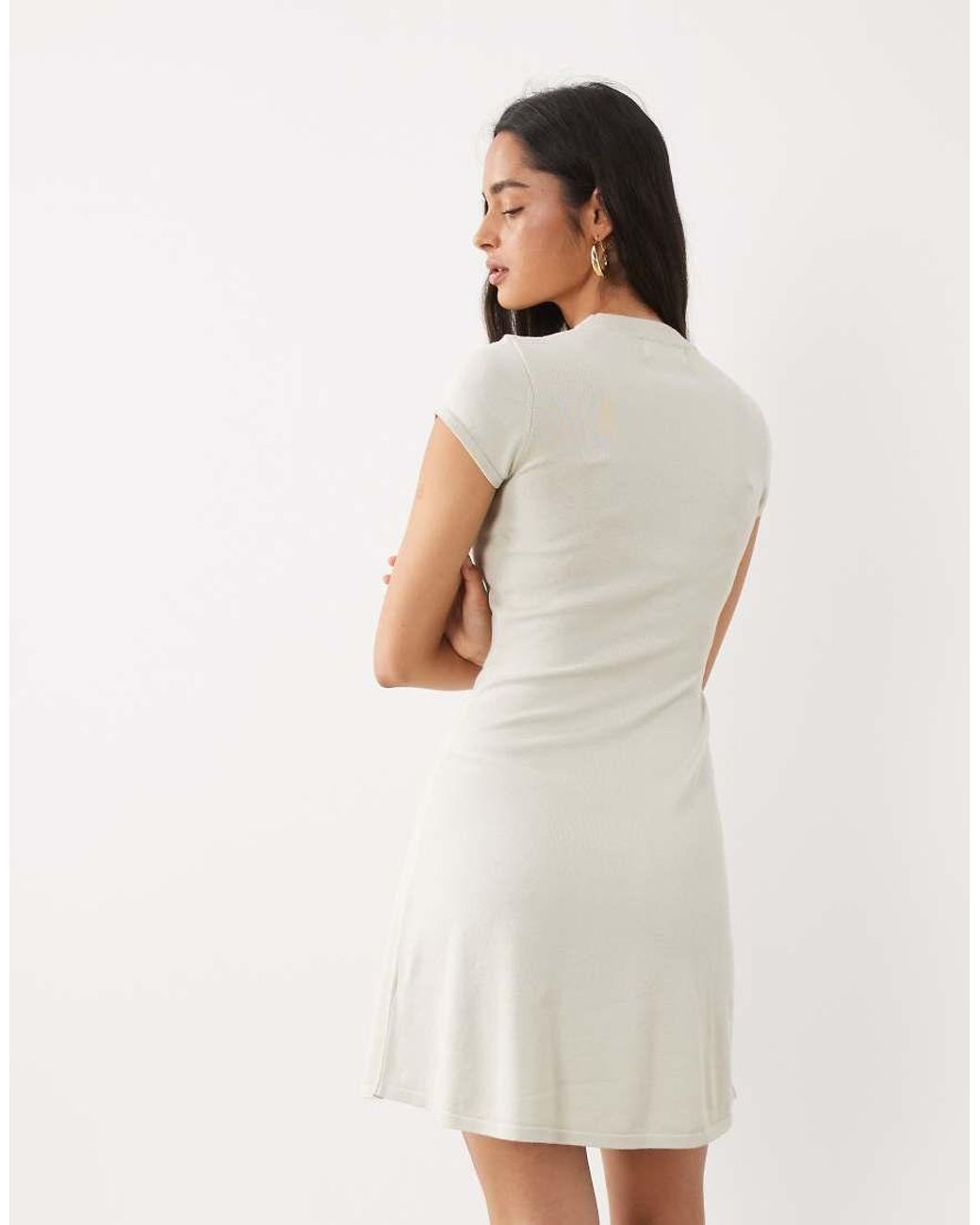 Kaiia White Exclusive Knitted Cap Sleeve Mini Skater Dress