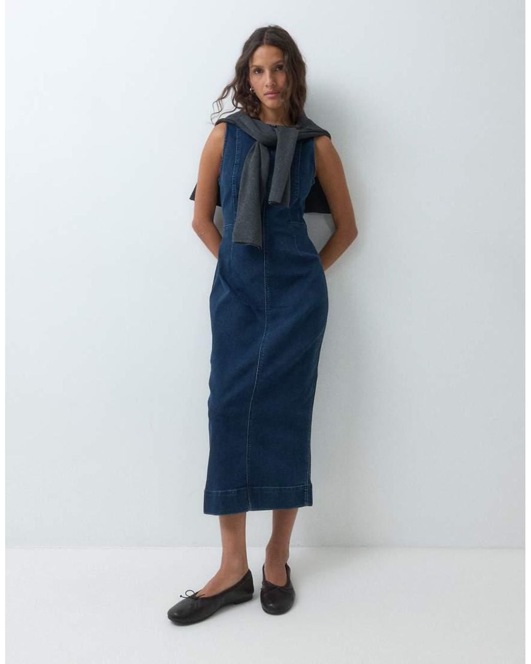 Lee Jeans Blue Midi Denim Dress With Seams