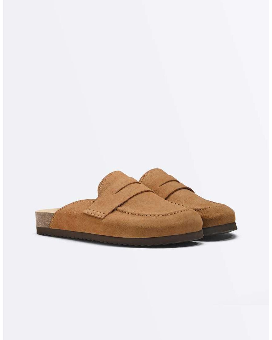 Oysho White Split-Suede Mules