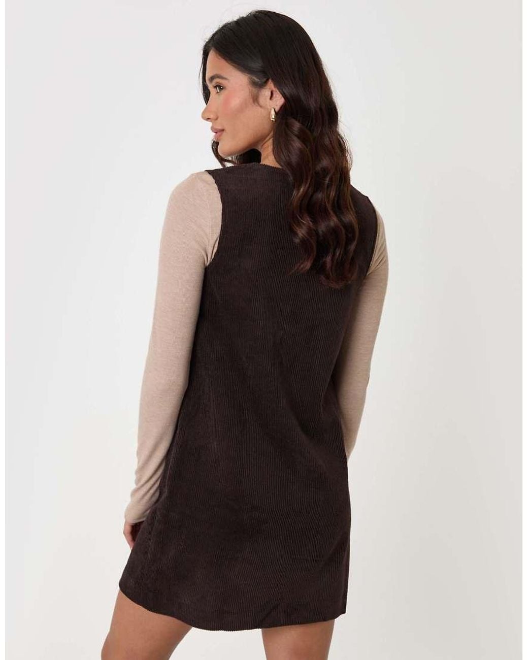 Threadbare Black Corduroy V Neck Mini Dress