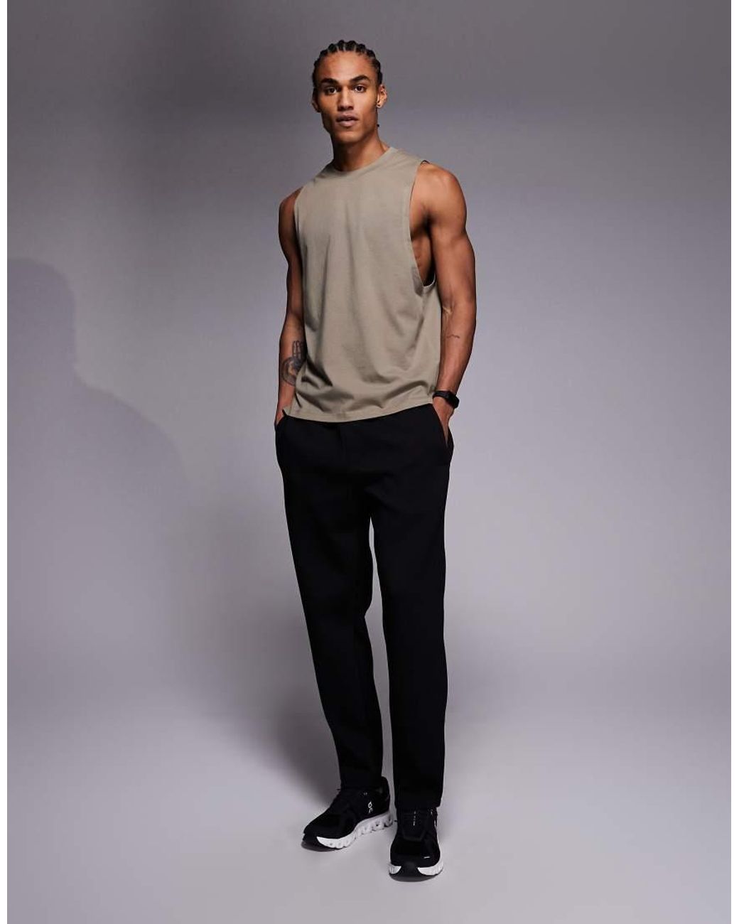 4505 Gray Icon Cotton Drop Armhole Training Vest With Quick Dry Finish for men