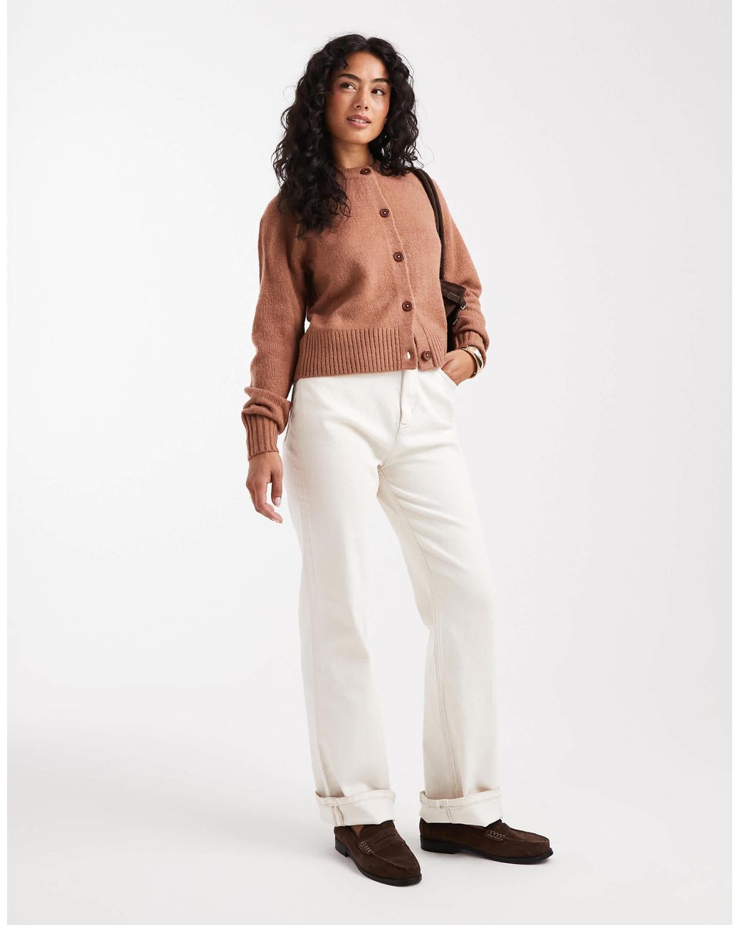 Threadbare Brown Crew Neck Button Through Cardigan