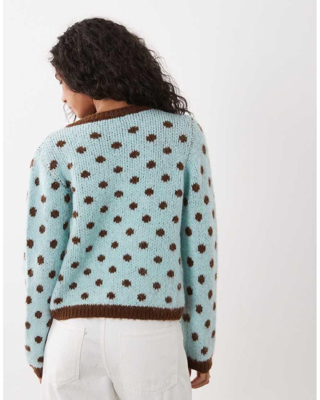 Kiwi & Co Blue Dotty Wool Feel Contrast Trim Cardigan