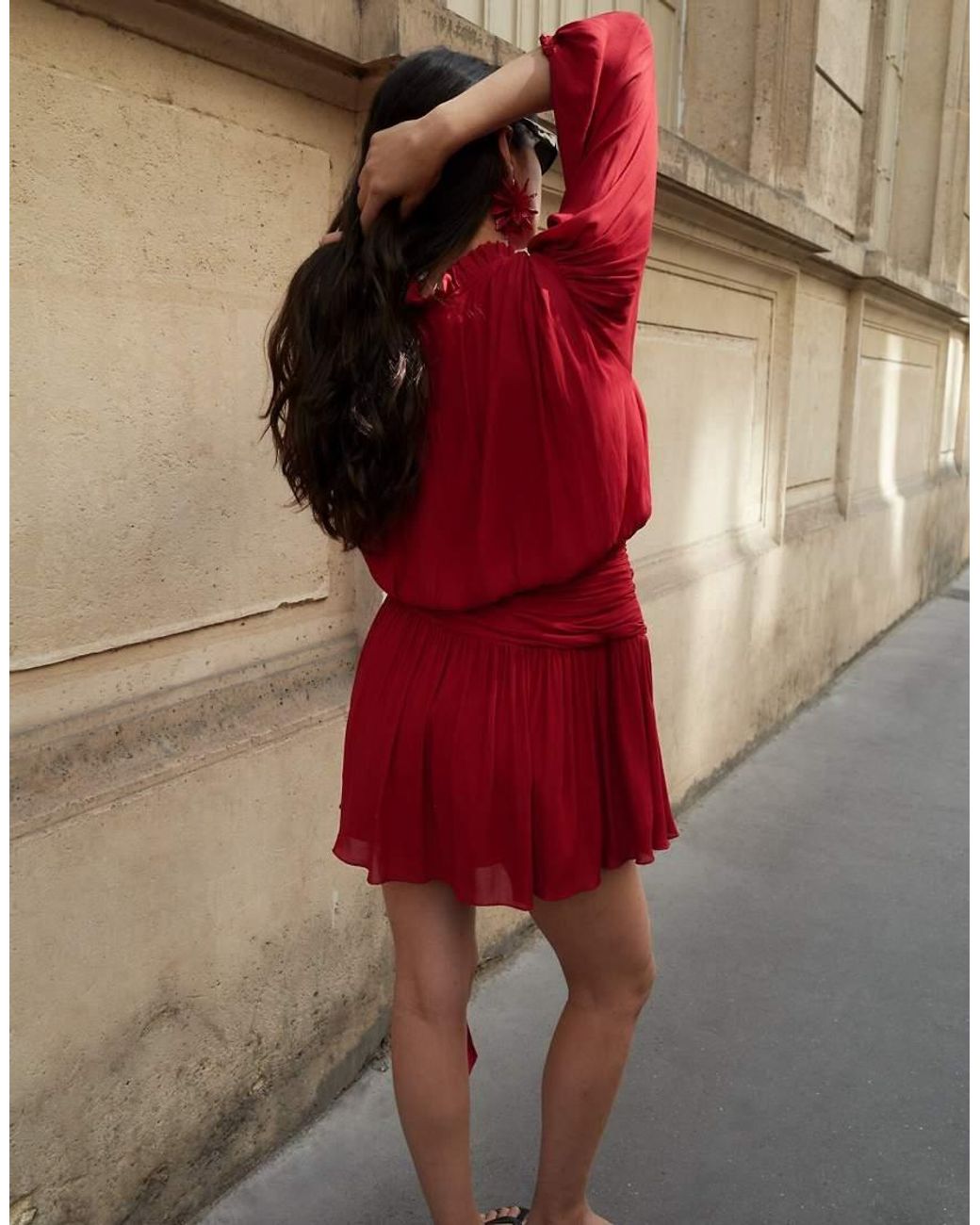 NA-KD Red Short Sleeve Tie Waist Mini Dress