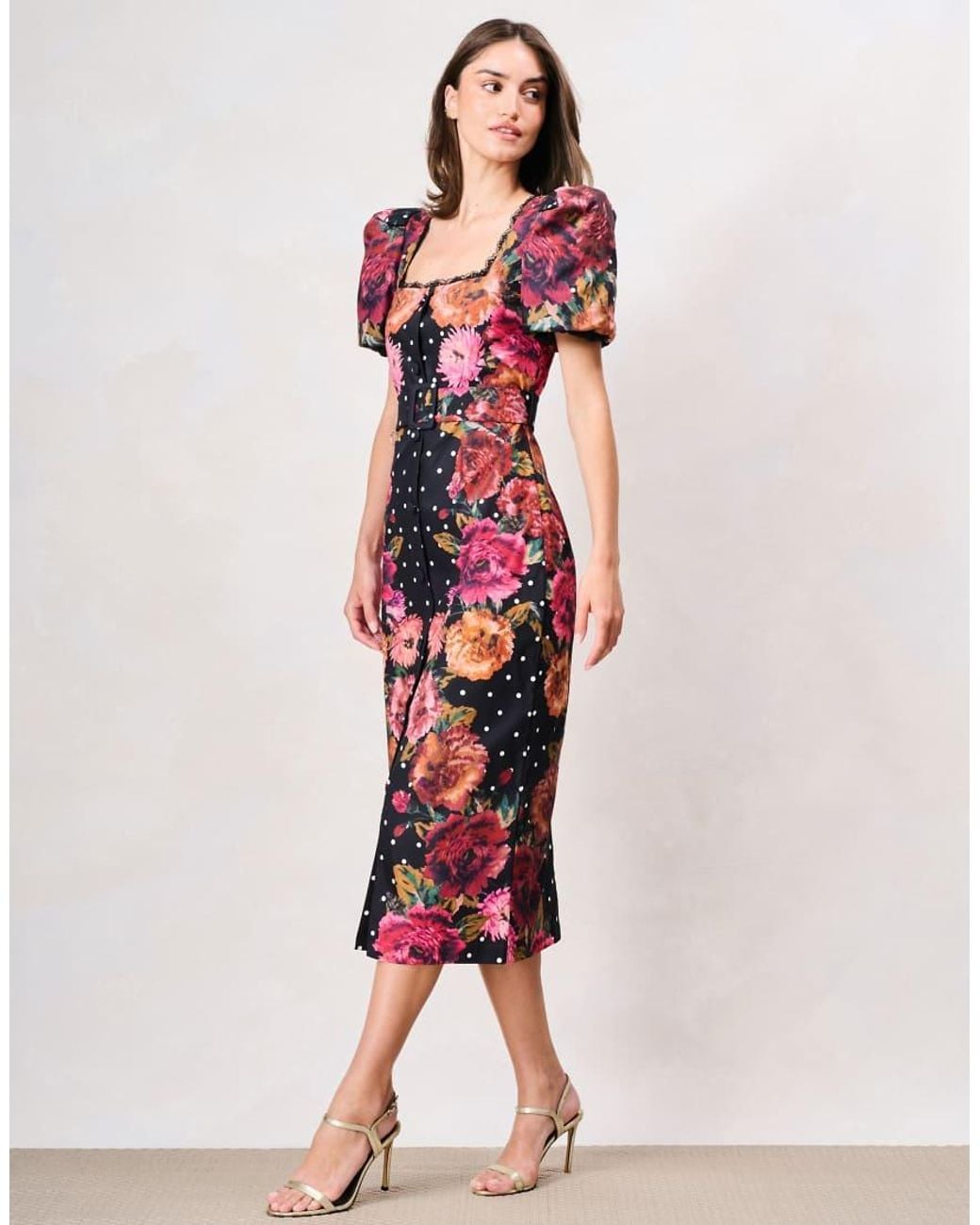 Hope & Ivy Pink The Rinna Puff Sleeve Sweetheart Neckline Pencil Dress