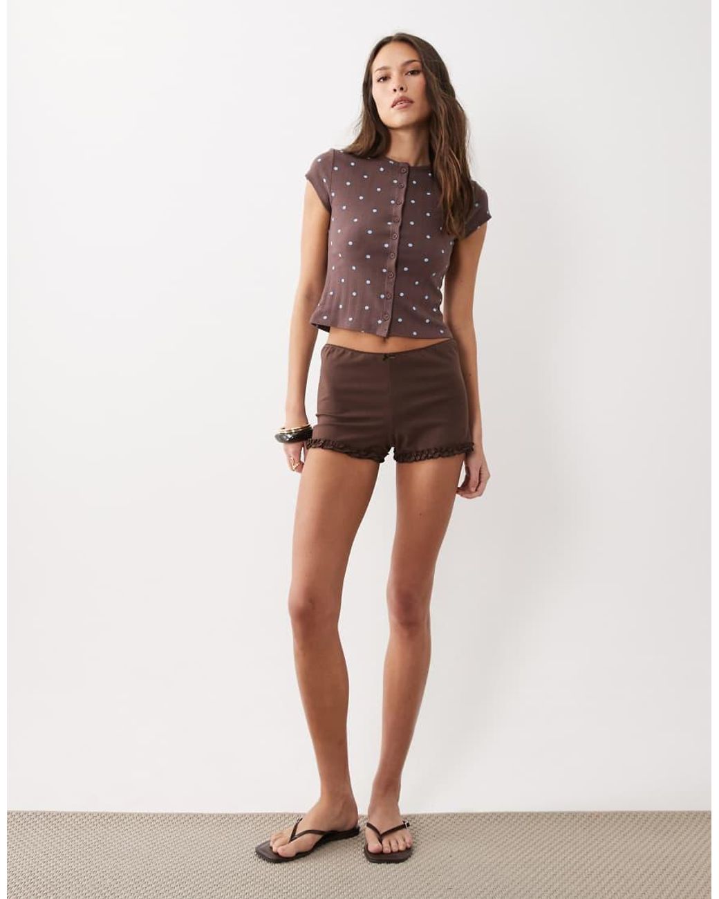 Miss Selfridge Brown Button Through Top