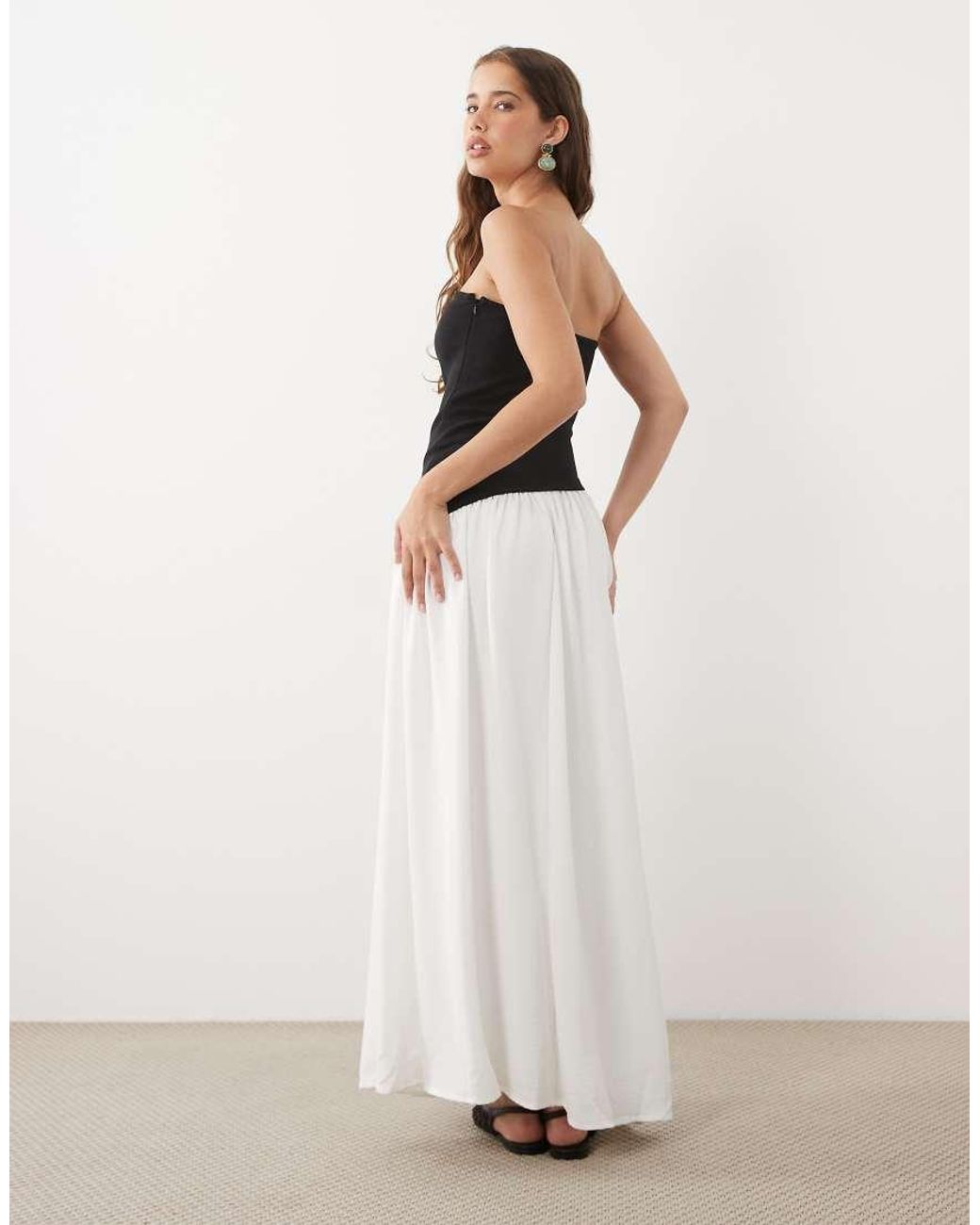 ASOS White Bandeau Midi Dress With Dropped Asymmetric Waist