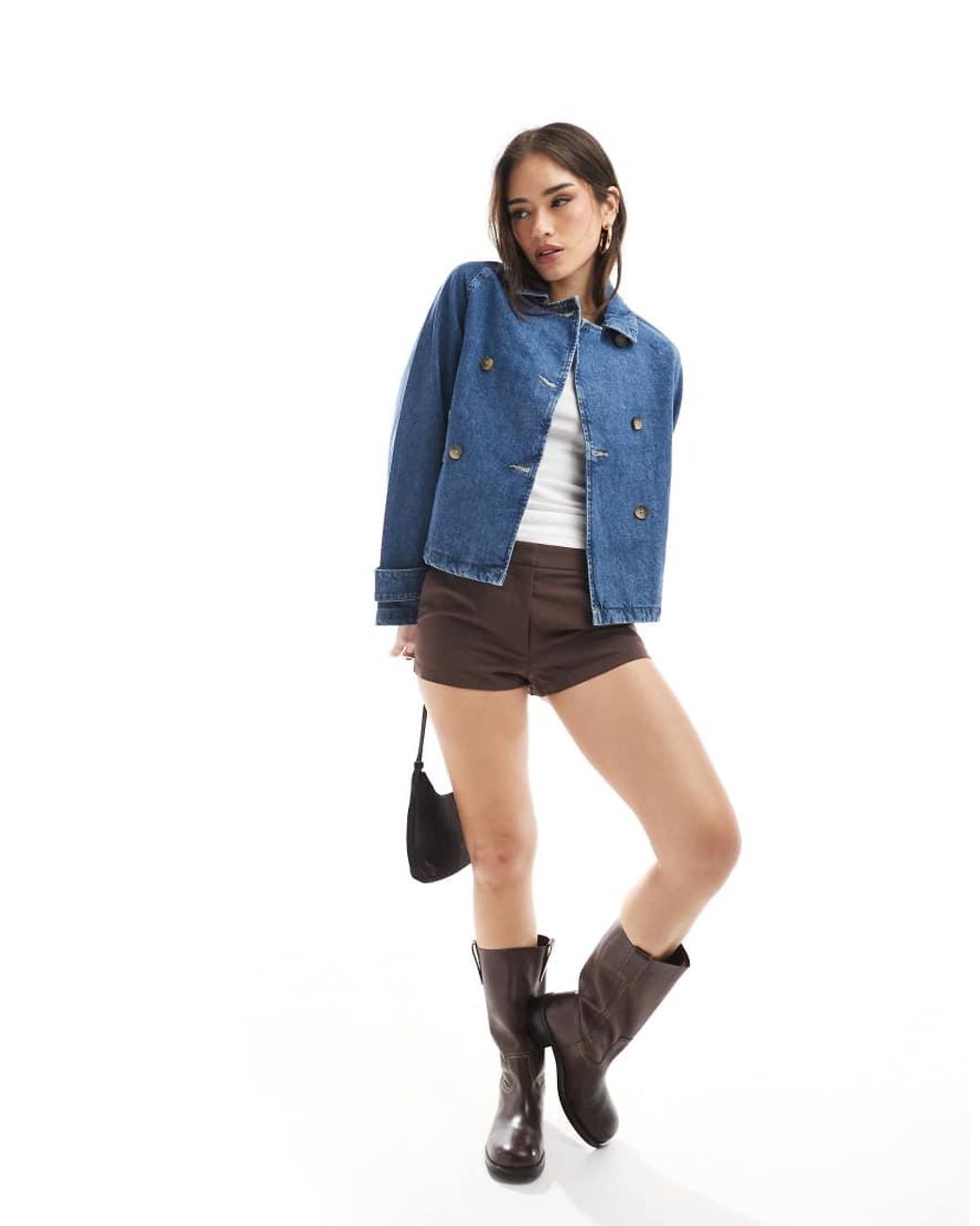 ONLY Blue Short Denim Trench Coat