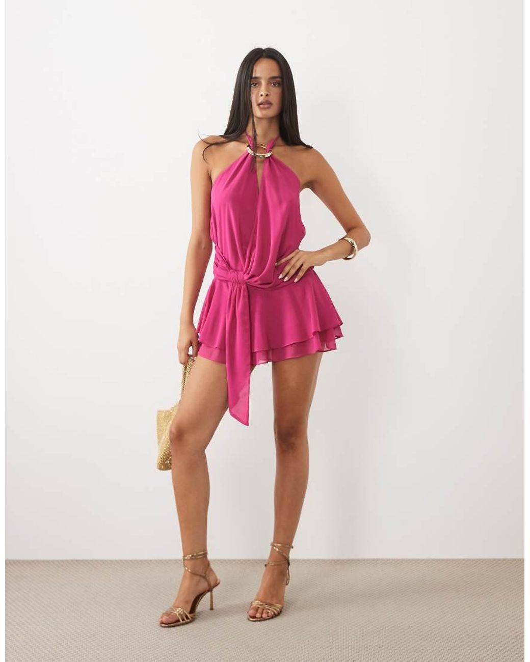 Tiger Mist Pink 2.0 Halterneck Drape Tie Side Multiway Chiffon Mini Dress