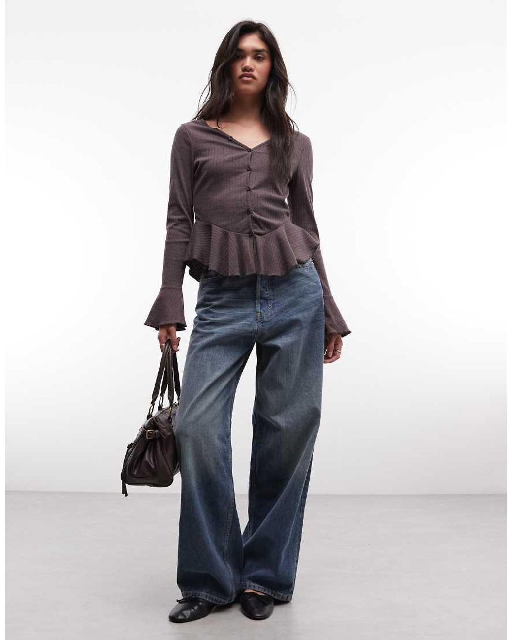 Daisy Street Purple Button Down Ruffle Cardigan