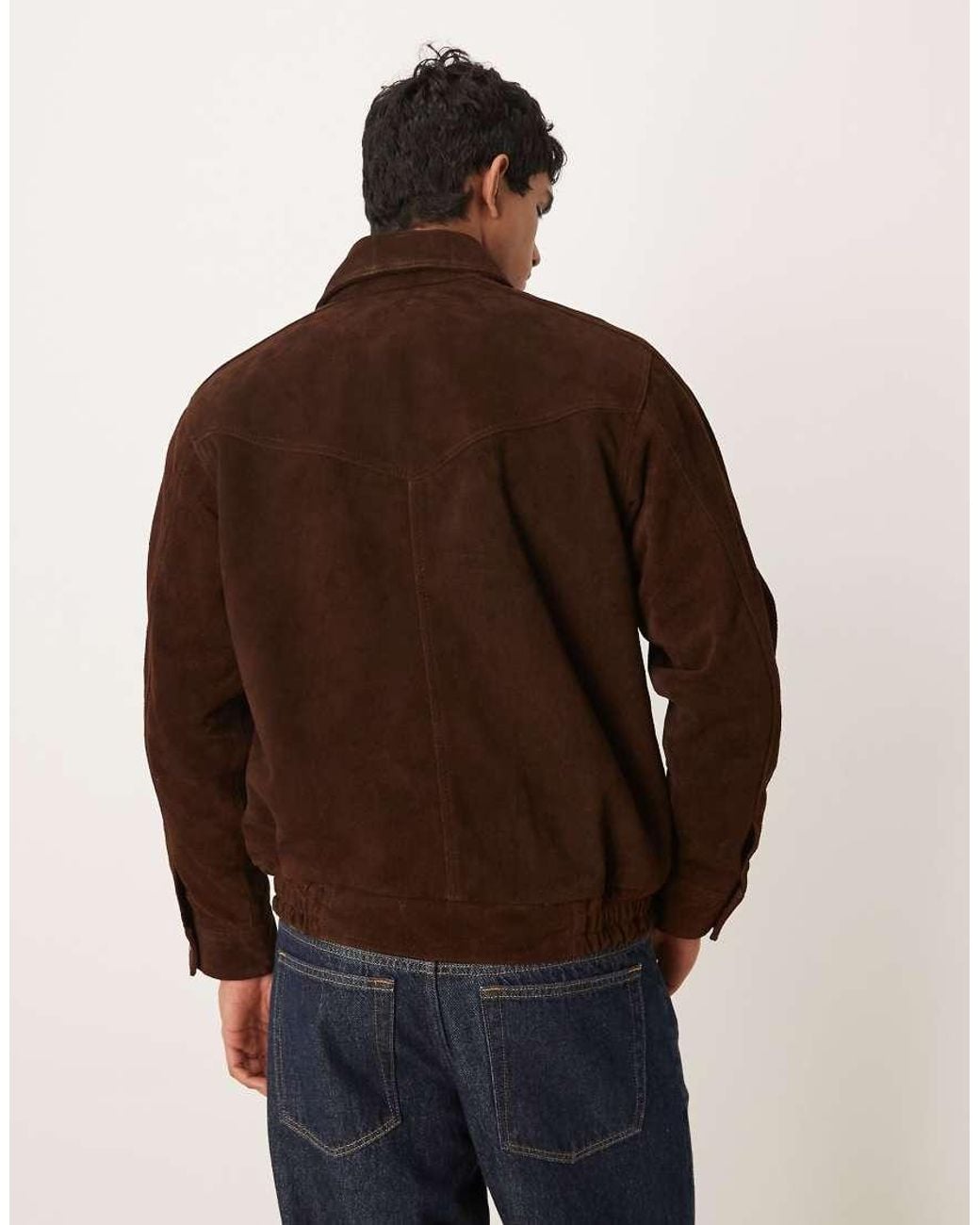 Barney's Originals Brown Real Suede Bomber Jacket for men