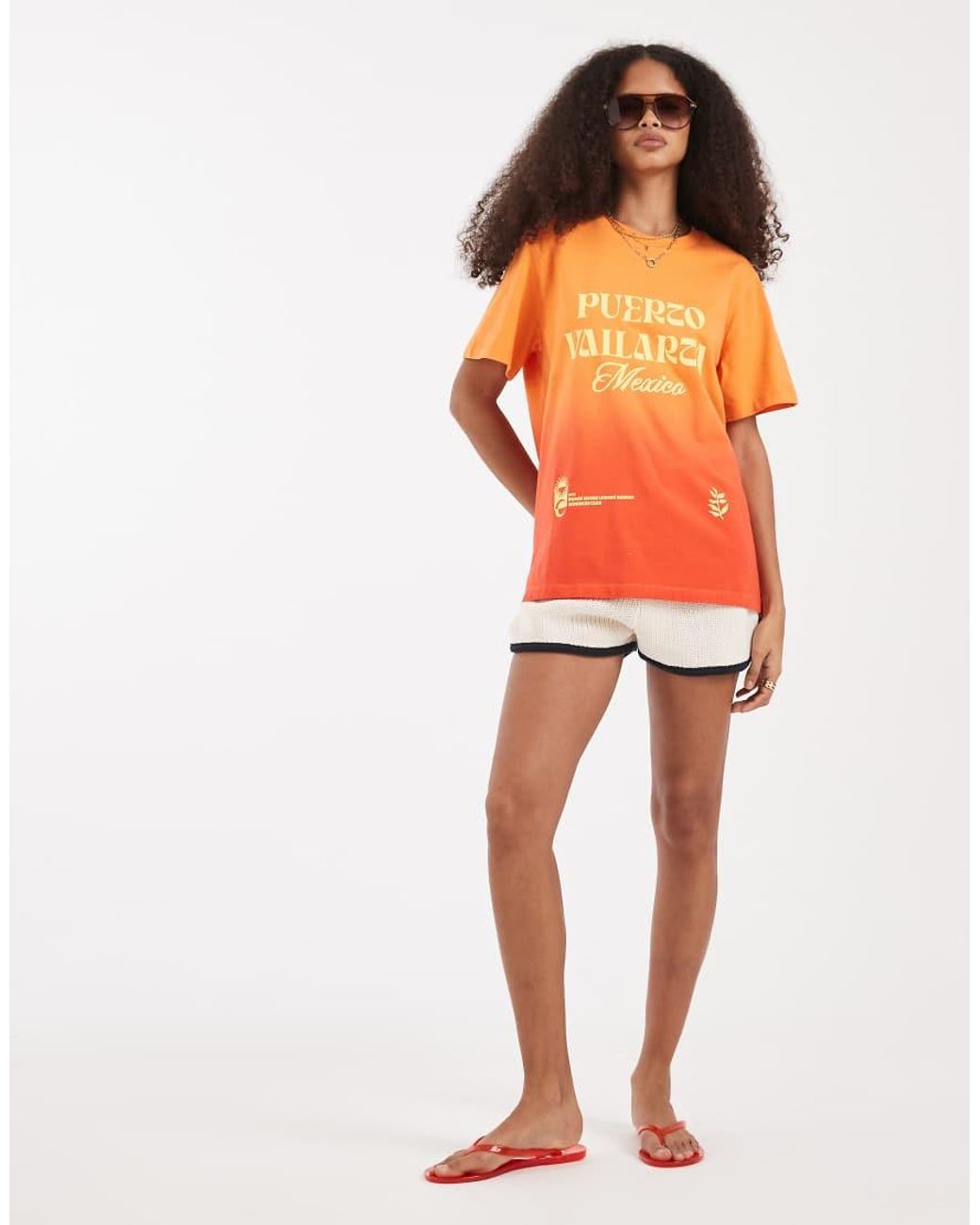 ASOS Orange V-neck Boxy T-shirt With Puerto Vallarta Embroidery