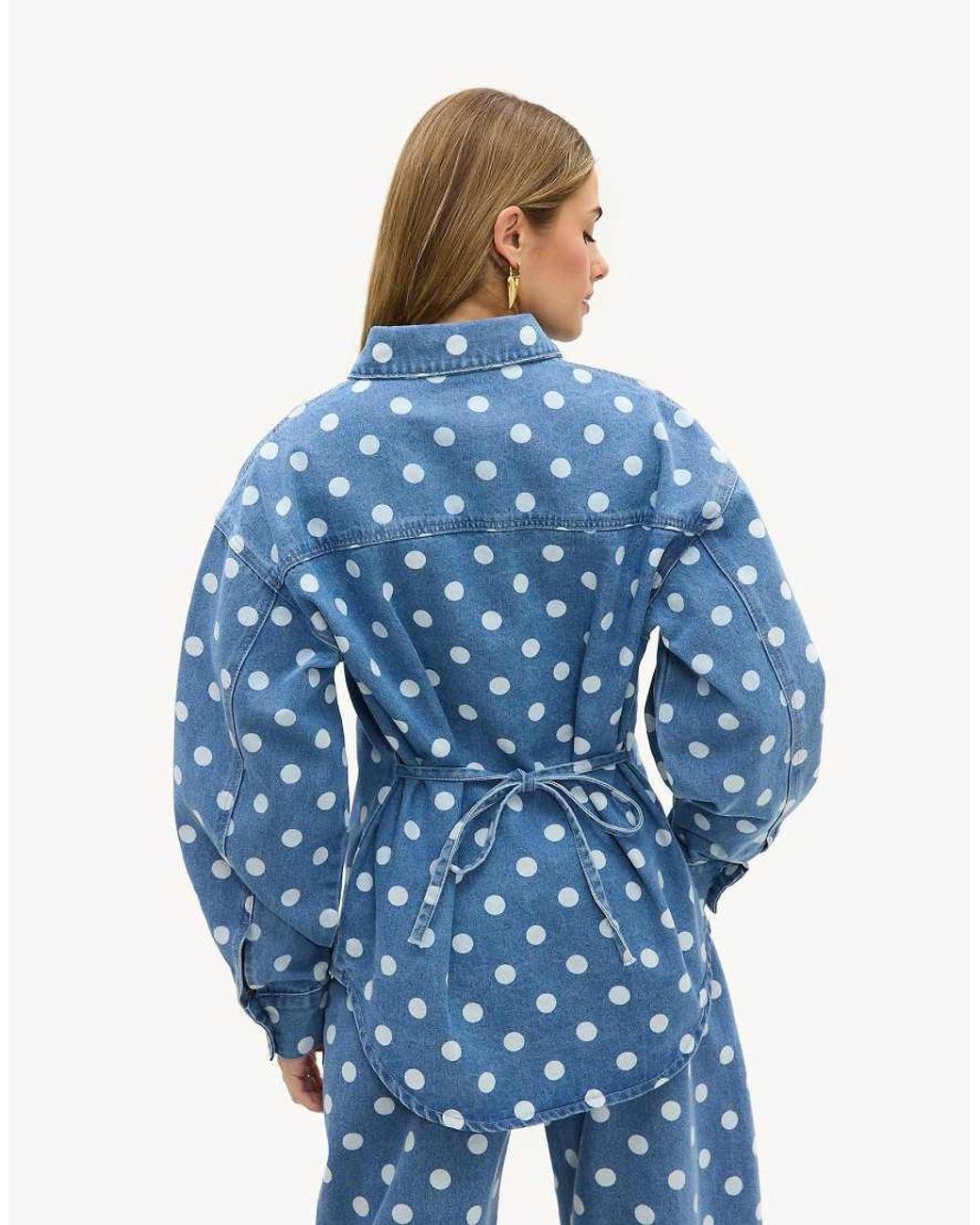 Loavies Blue Unending Wishes Denim Blouse With Polka Dots