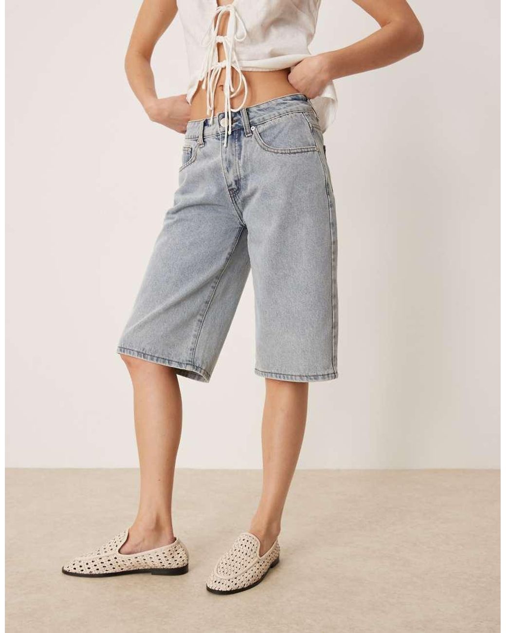 Glamorous Natural Longline Denim Shorts