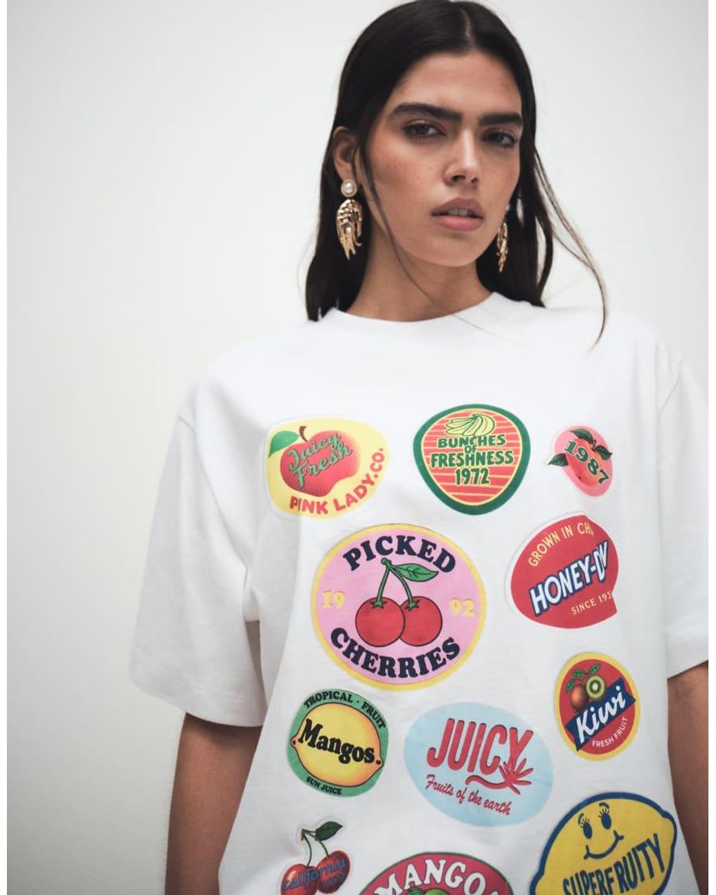 ASOS White Oversized T-shirt With Fruit Sticker Graphic