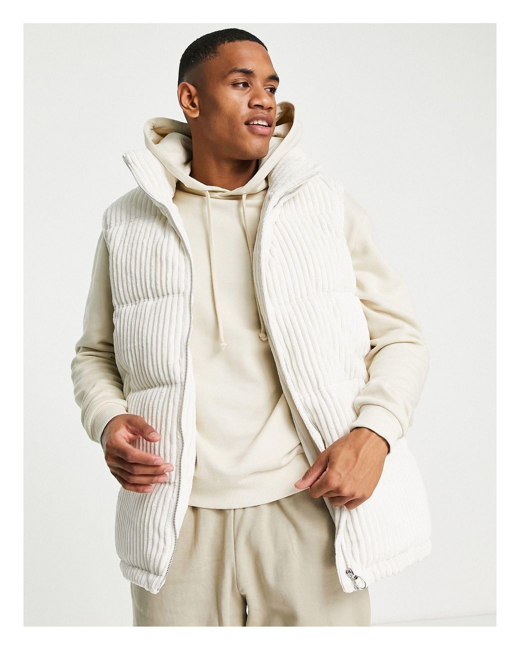 Urbancode Corduroy Puffer Vest in White 