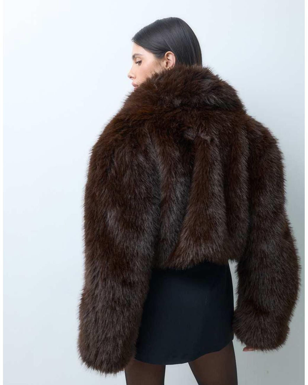 AFRM Black Stephanie Barrel Crop Faux Fur Jacket