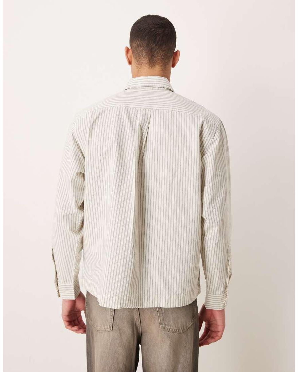 SELECTED Natural Oversized Boxy Stripe Shirt for men