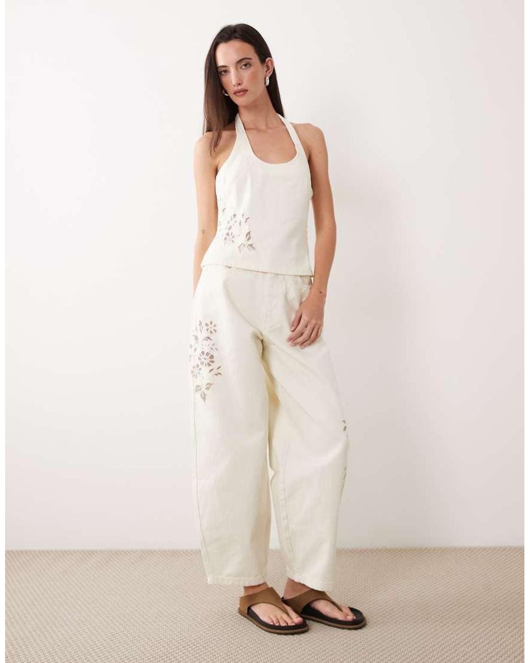 Miss Selfridge White Cutwork Denim Halter Top