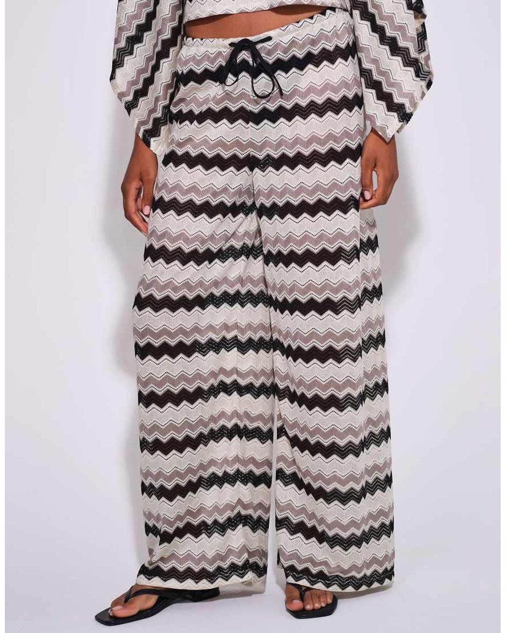 South Beach White Crochet Wide Leg Trousers