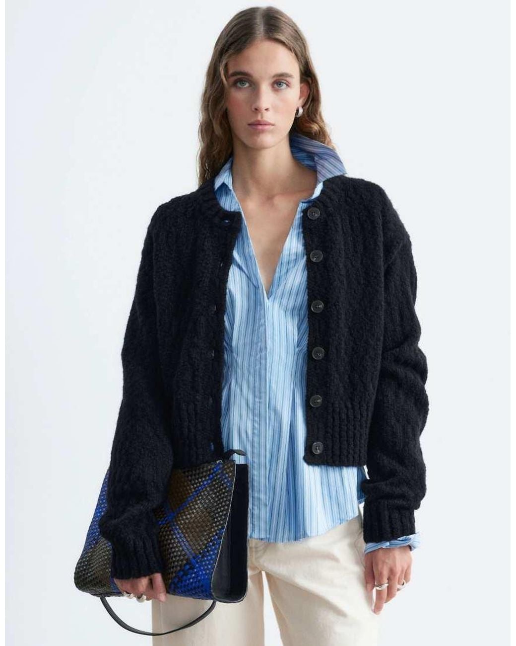 & Other Stories Blue Strong Shoulder Cropped Structured Cardigan