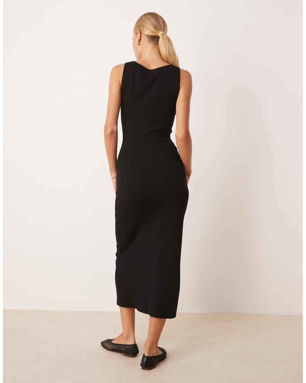 Mango Natural Compact Knit Midi Tea Dress With Tie Detail