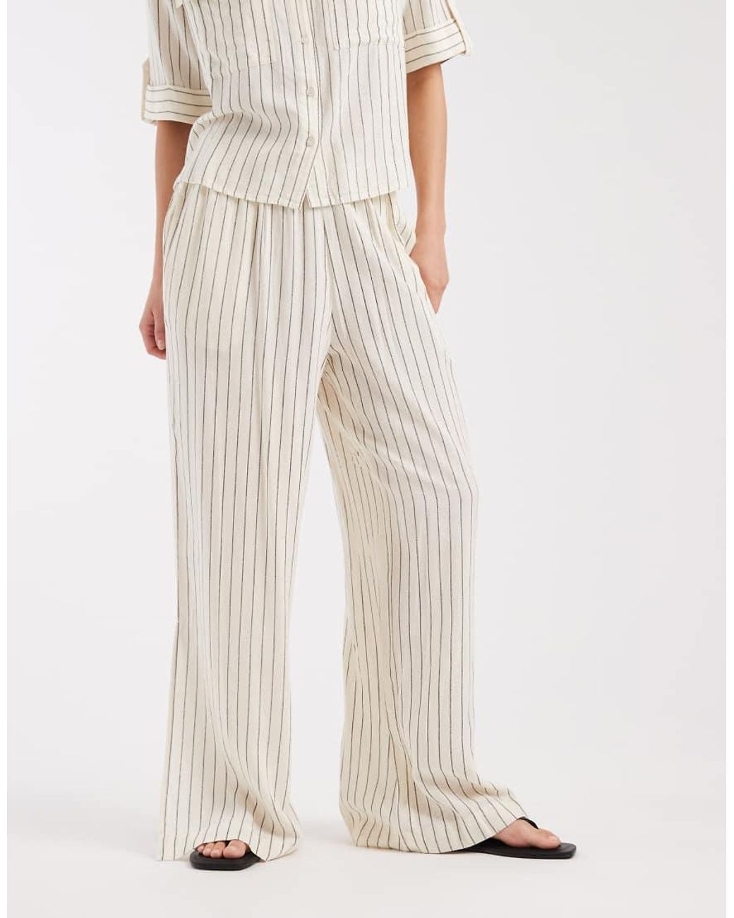 Aware Natural Linen Blend High Waist Wide Leg Trouser Co-Ord