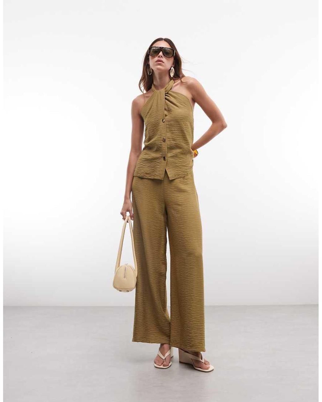 New Look Natural Button Down Halter Neck Top
