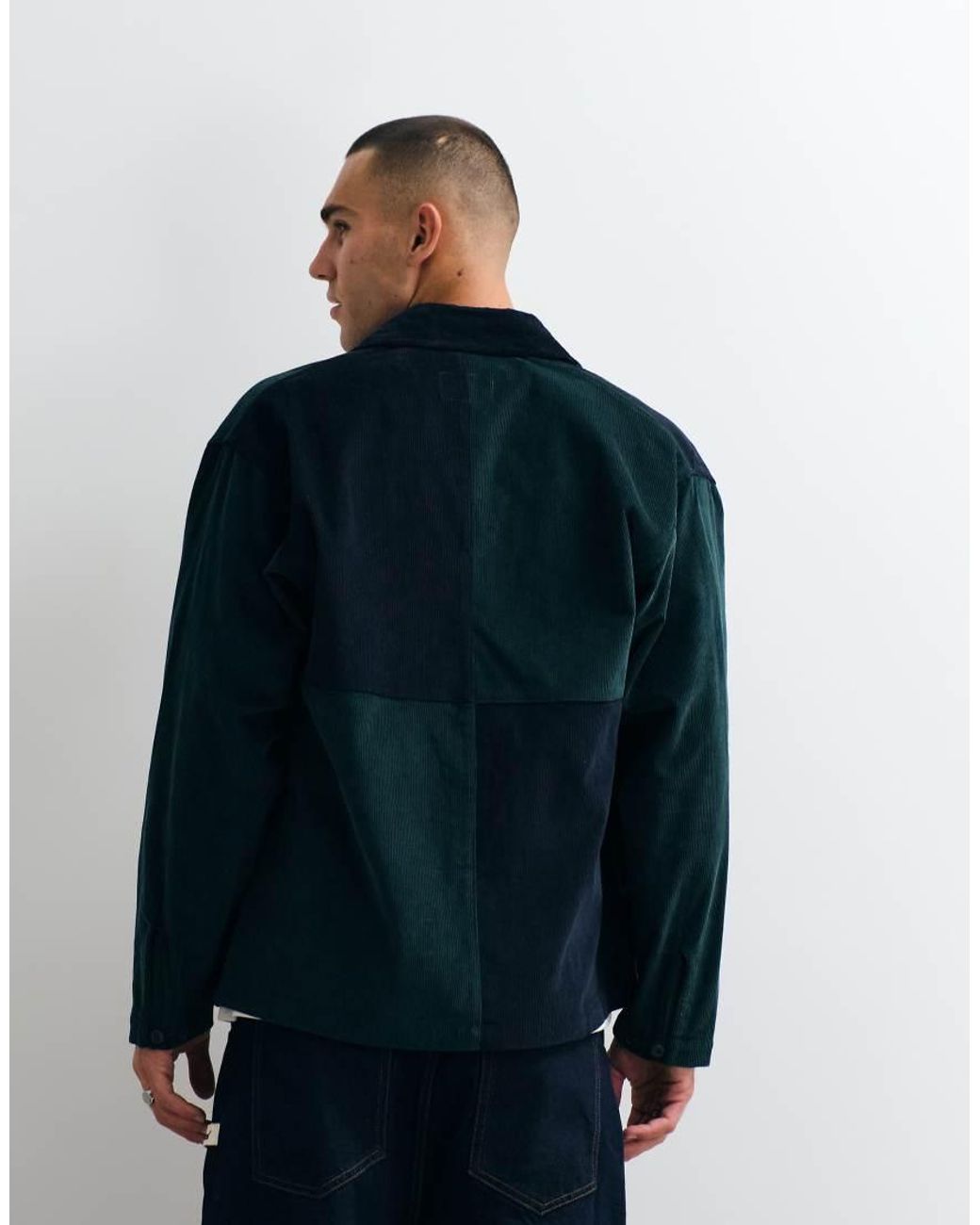 Parlez Blue Recraft Colourblock Button Up Jacket for men
