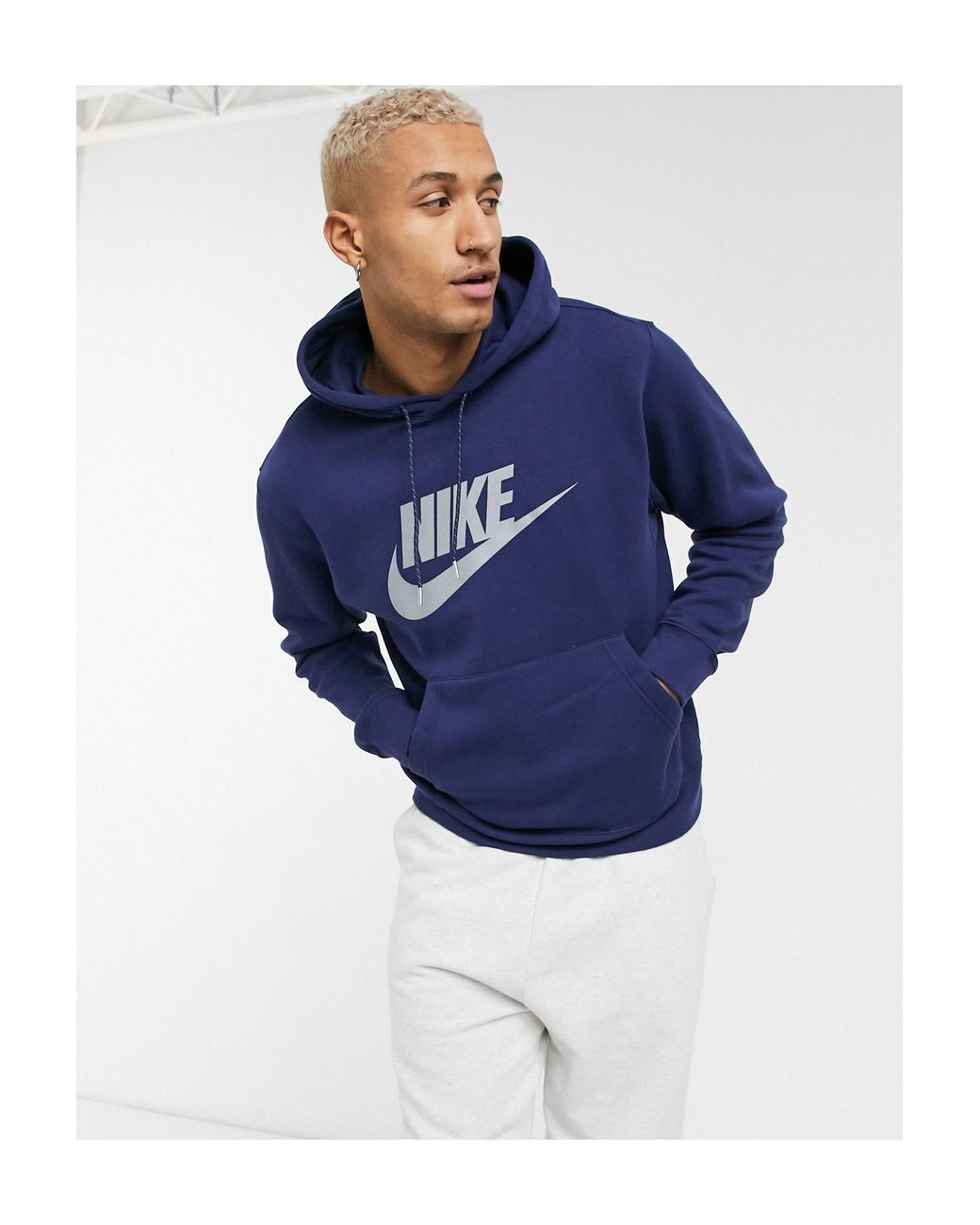 Nike Club Reflective Logo Hoodie in Navy (Blue) for Men - Lyst