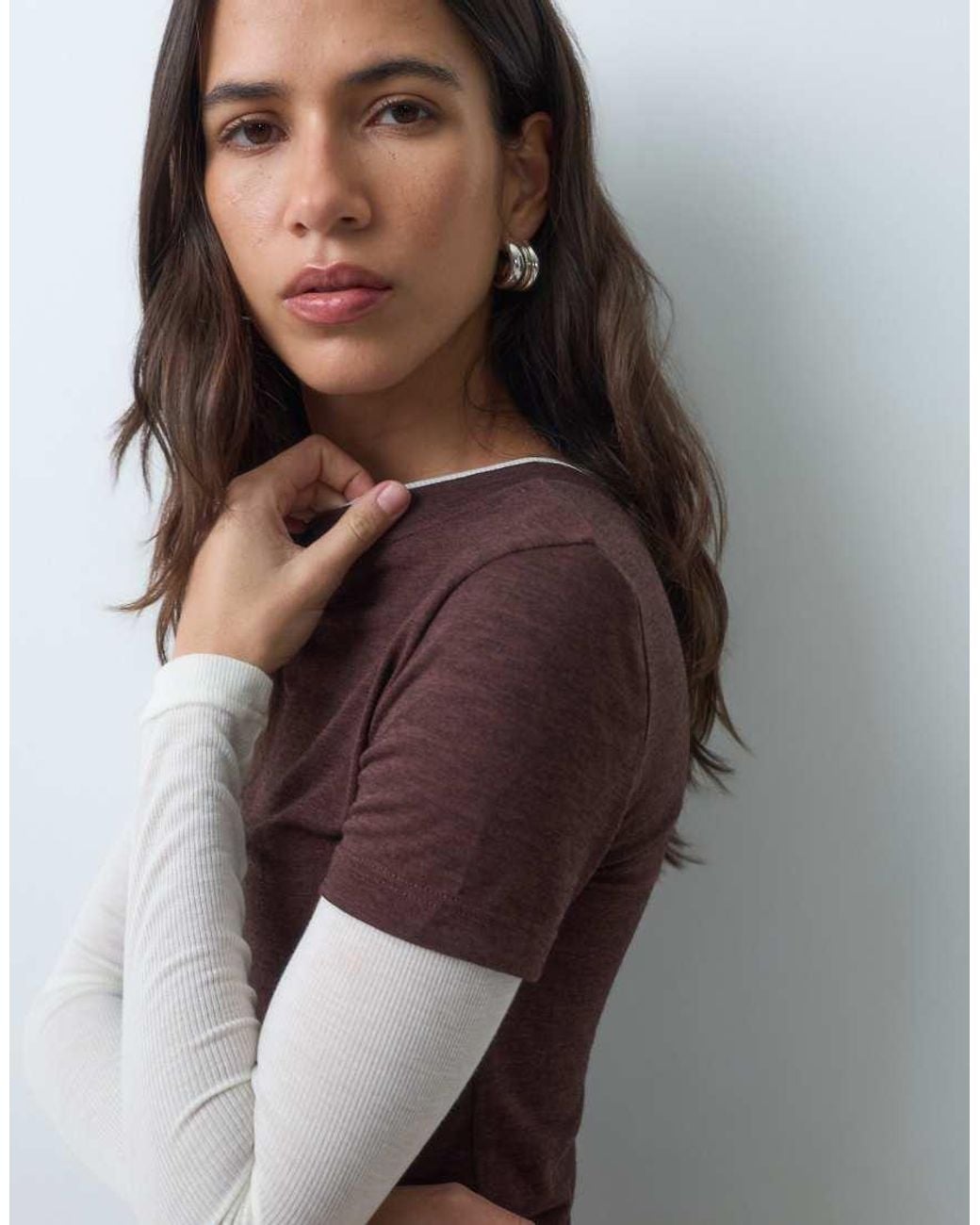 ASOS Blue Shrunken Double Layer Long Sleeve Tee