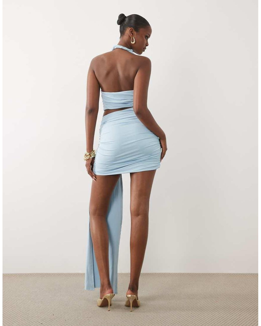 Murci Pink Twist Strap Metal Hardware Detail Cutout Drape Skirt Mini Dress