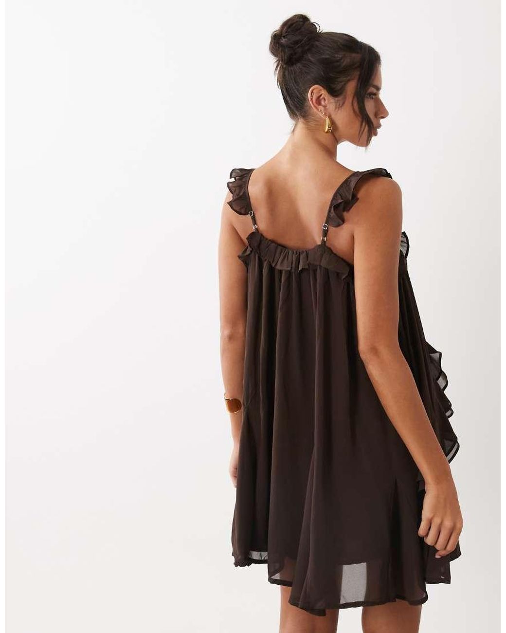Y.A.S Natural Chiffon Ruffle Trim Cami Mini Dress