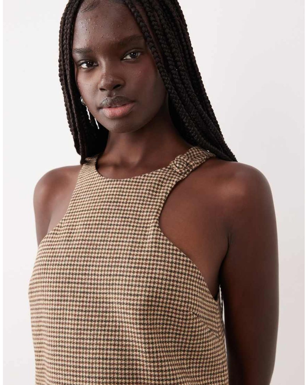 Mango Brown Sleeveless Tailored Mini Dress