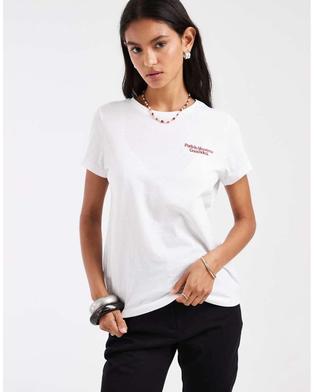 Noisy May White Regular Fit T-shirt With Dachshund Print