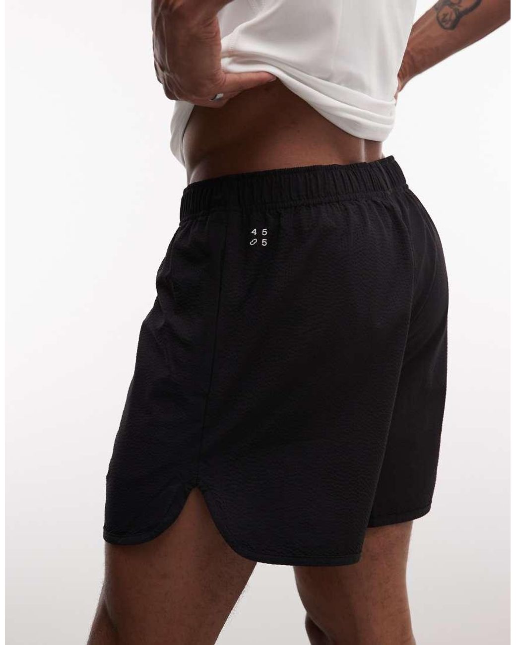 4505 White Quick Dry Seersucker 13cm Tennis Shorts With Zip Pockets for men