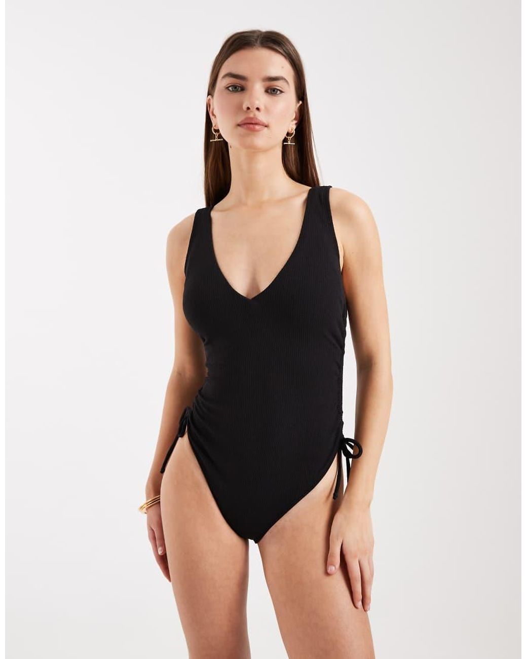 New Look Black Ruched Side Swimsuit