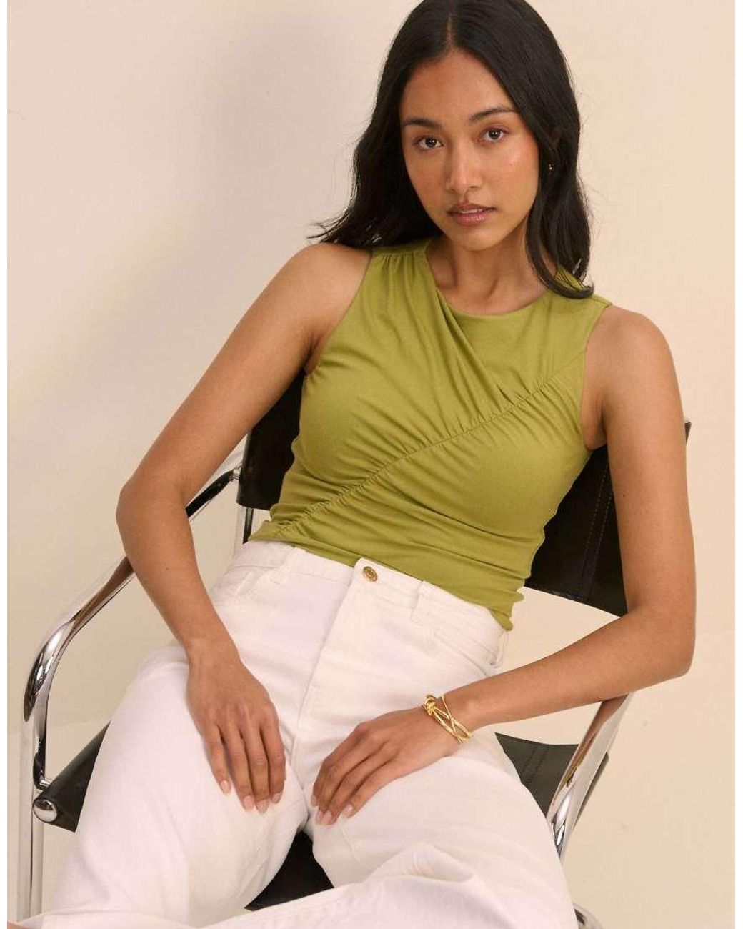 Nobody's Child Green Pistachio Sleeveless Ruched Top
