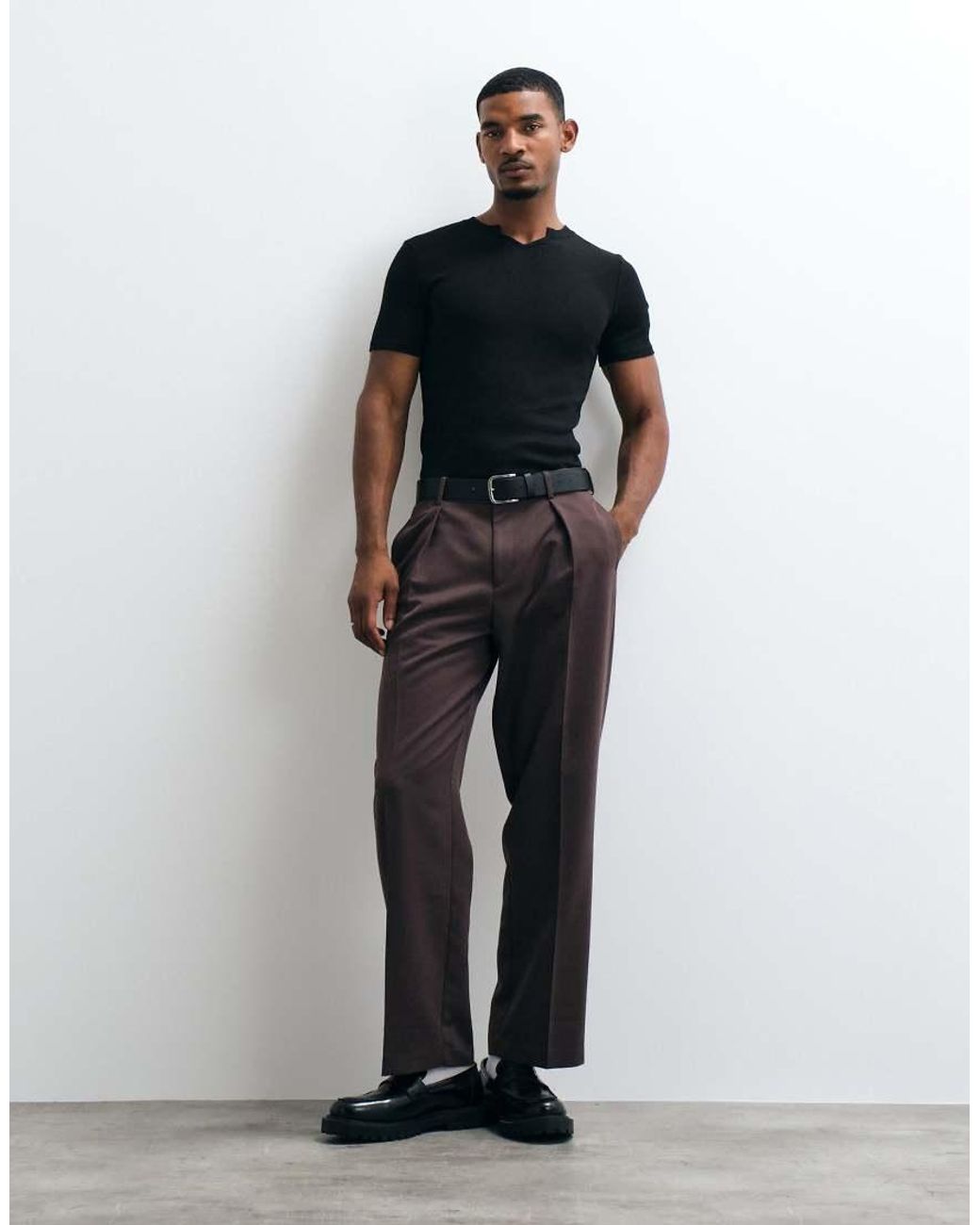 ASOS Black Muscle Fit T-shirt With Notch Neck for men