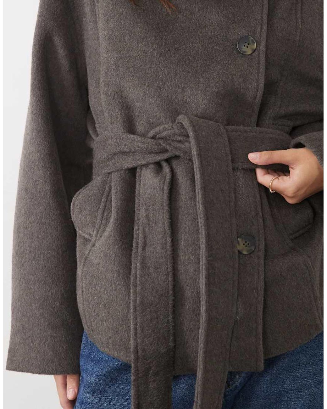 ASOS Brown Low Belt Short Trench Coat With Wool