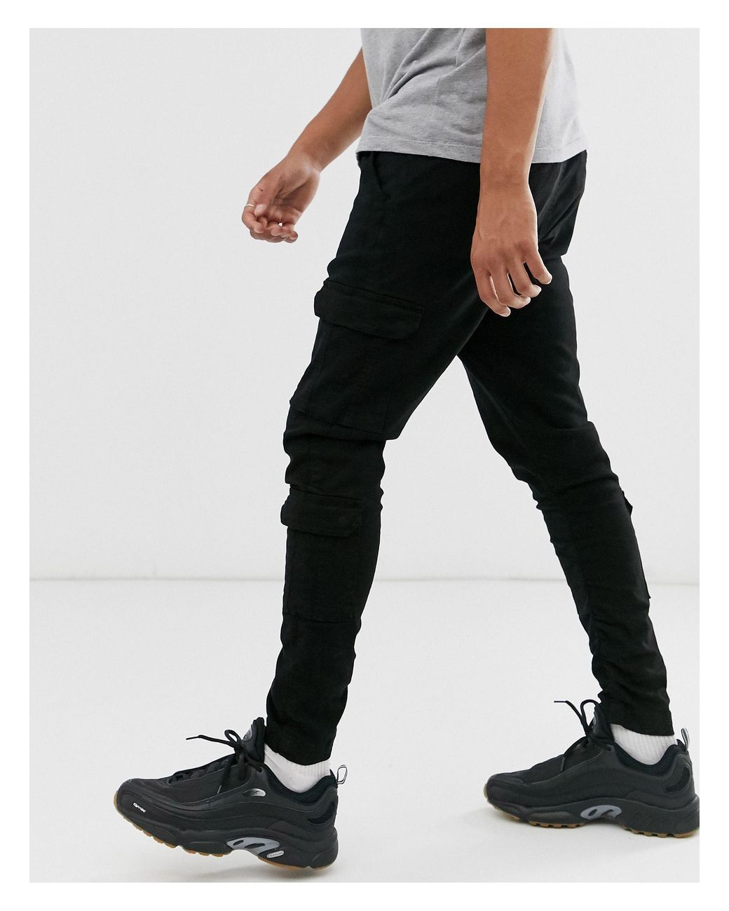 Brave Soul Utility Cargo Skinny Trouser in Black for Men | Lyst UK