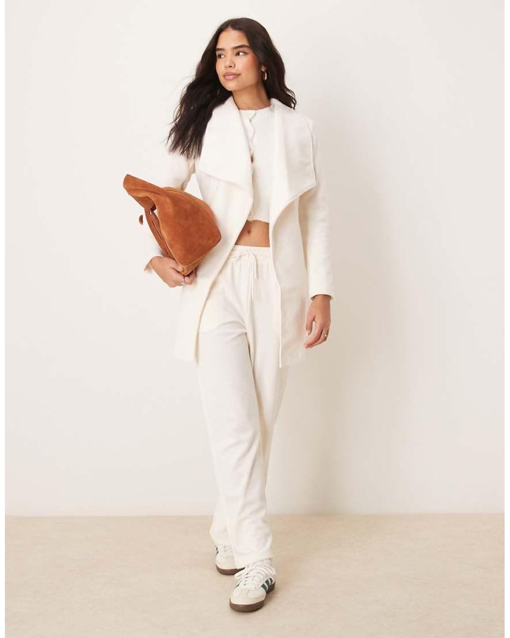Vila White Waterfall Belted Coat