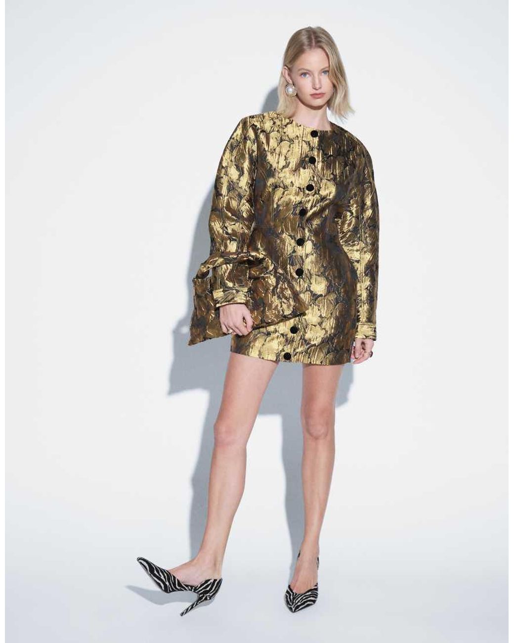 ASOS Metallic Crew Neck Structured Button Down Mini Dress
