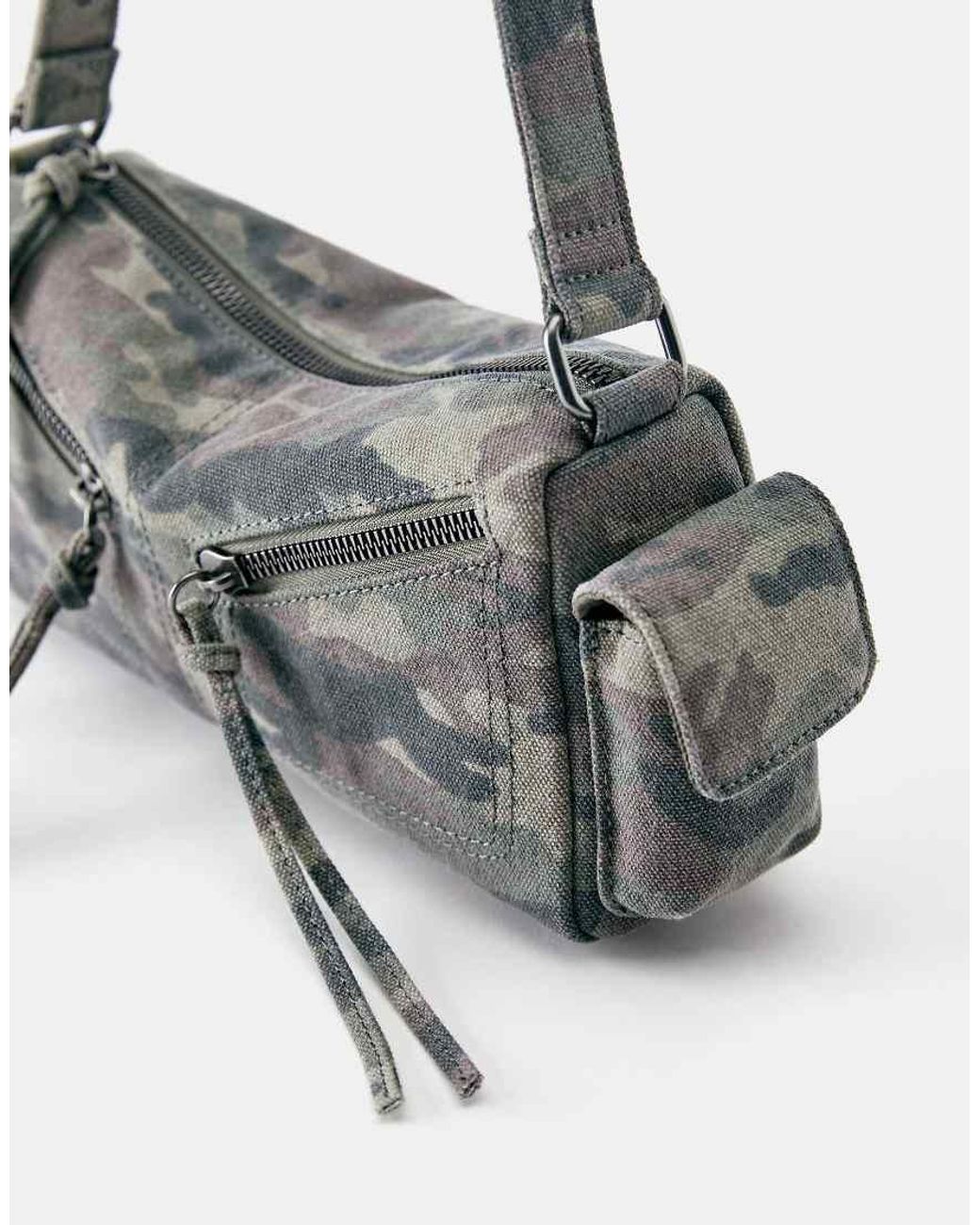 Pull&Bear Gray Printed -pocket Shoulder Bag