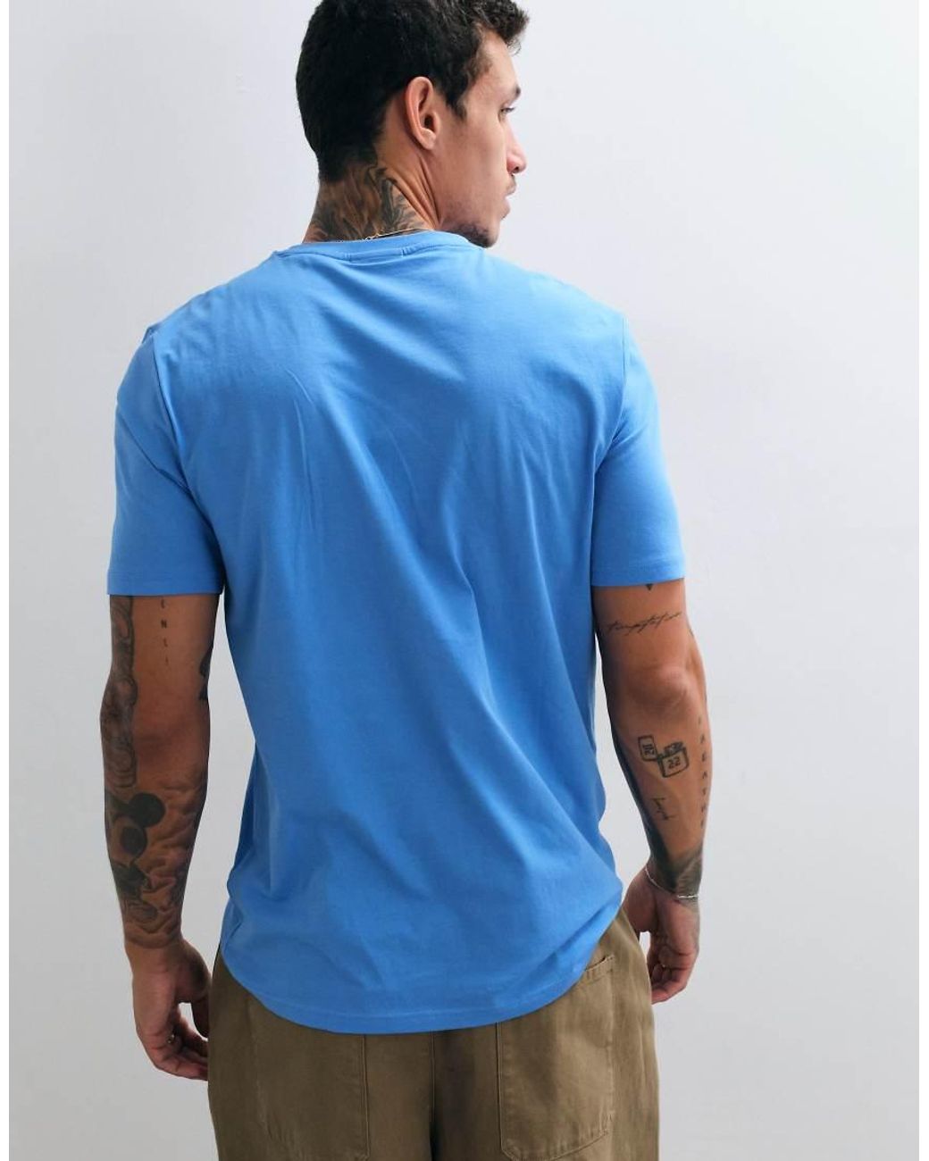 HUGO Blue T-shirt With Chest Print for men