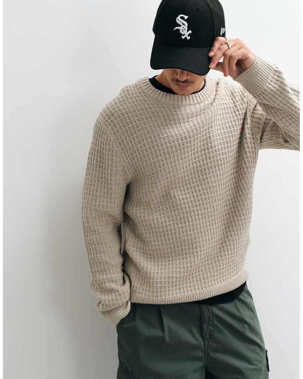 JJ Rebel White Waffle Knit Jumper for men