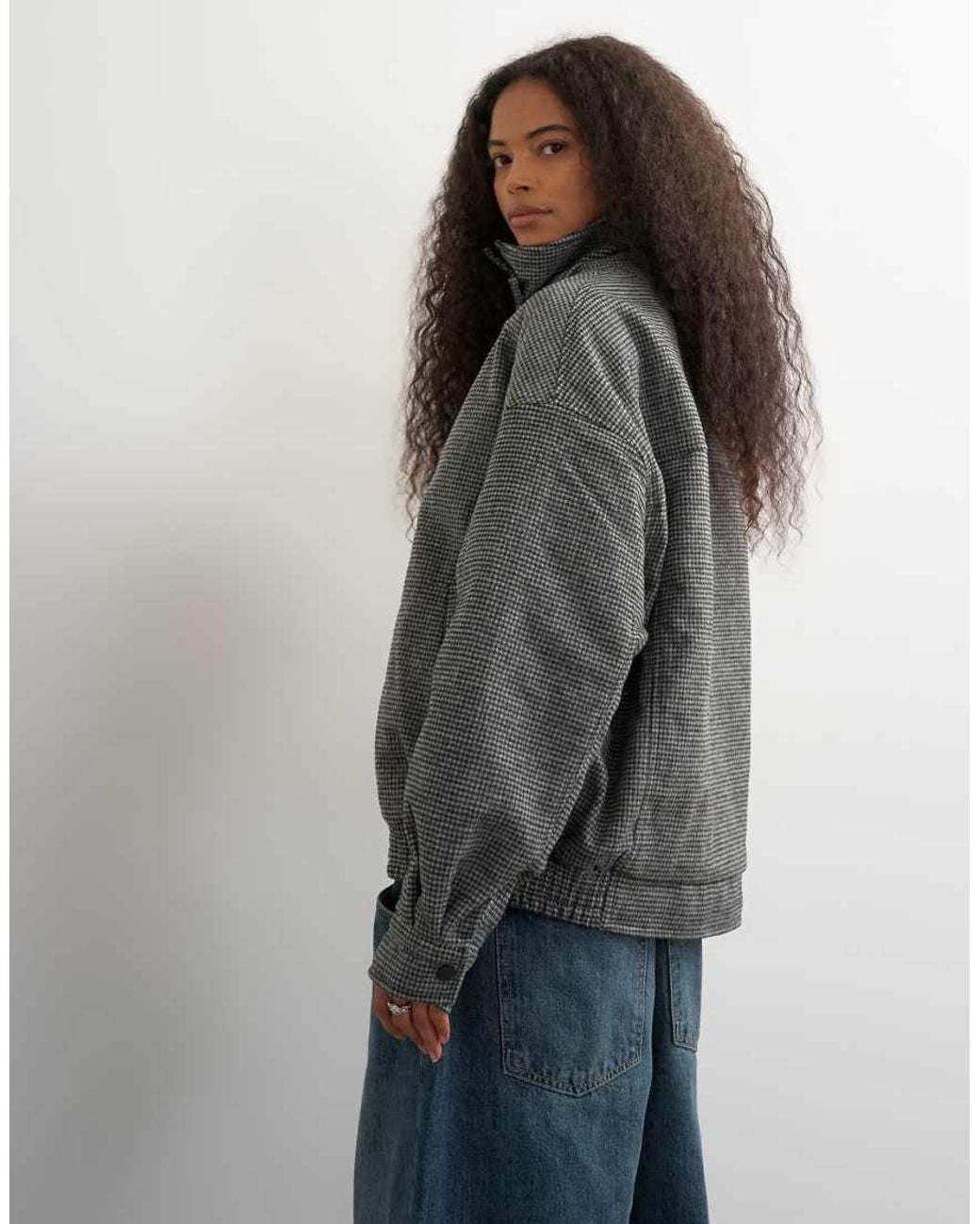 TOPSHOP Gray Funnel Neck Wool Belted Bomber Jacket